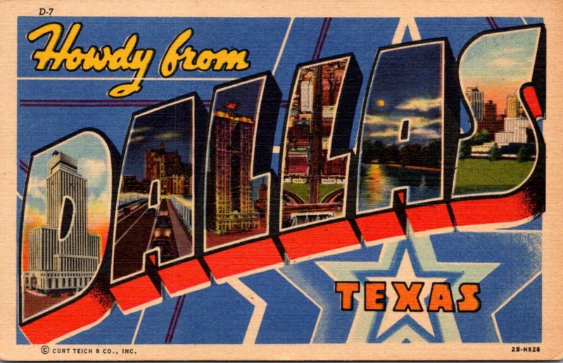 Texas Greetings From Dallas Large Letter Linen Curteich
