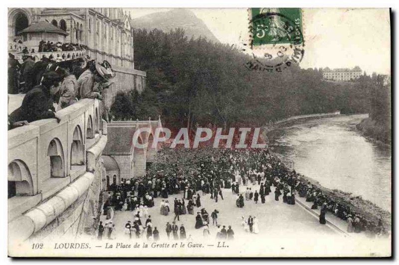 Old Postcard Lourdes Place de la Grotte and the Gave