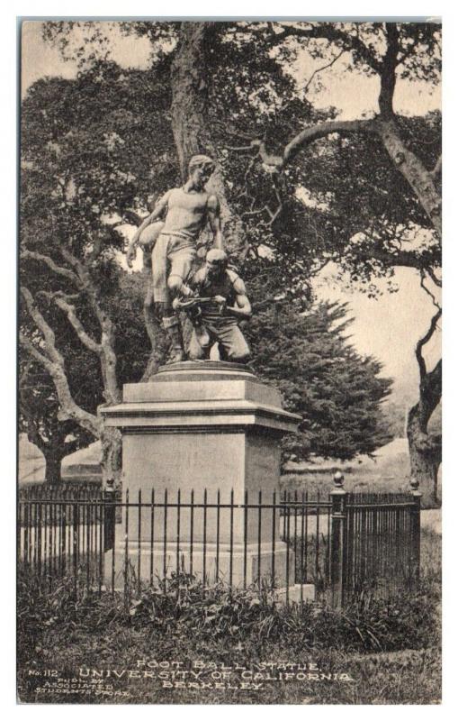 Early 1900s Football Statue, University of California Berkeley Postcard *5N19