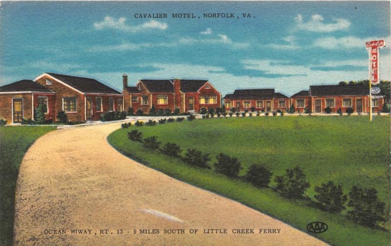 NORFOLK VIRGINIA CAVALIER MOTEL OCEAN HIGHWAY RT 13 POSTCARD 1940s