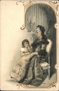 Art Nouveau Victorian Woman Mother & Child c1905 UDB Postcard