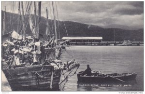 Harbor Scene, Row Boat, Sailing Vessel, Port Au Prince, Haiti, 20-30s