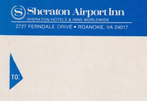Virgina Roanoke Sheraton Airport Inn Vintage Luggage Label sk3142