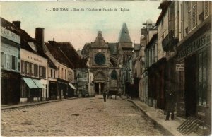 CPA Houdan - Rue de l'Encoles et Facade de l'Eglise (103256)