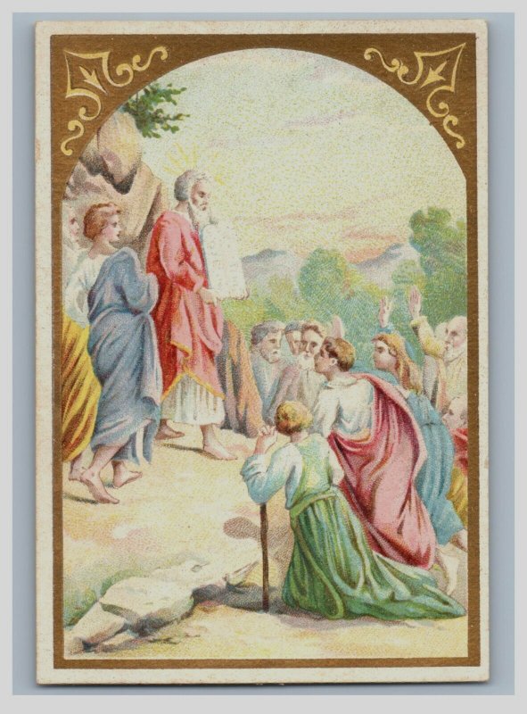 1880s-90s Victorian Trade Card French Language Moses Biblical Tale F160