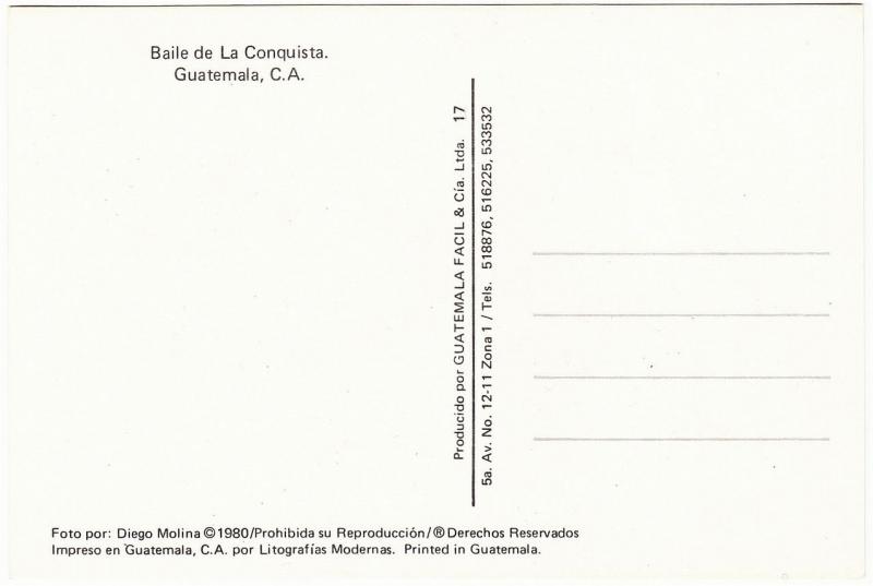 Guatemala Indian Dance Baile de la Conquista Mask and Costume 1980 Postcard