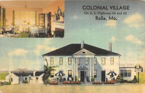 Rolla Missouri 1950s Postcard Colonial Village Motel Route 66