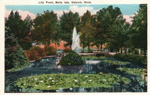 Vintage Postcard Lily Pond Belle Isle Park Zoological Gardens Detroit Michigan