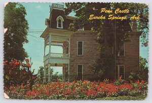 Eureka Springs Arkansas~Penn Castle Exterior~Red Flowers~Curteich~Continental PC