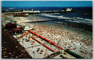 Vtg Atlantic City New Jersey NJ Bathers at Beach Birdseye View 1950s Postcard