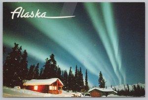 State View~Northern Lights & Winter Cabin At Night Alaska~Continental Postcard