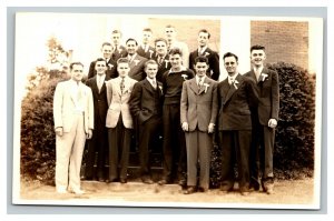 Vintage 1930's RPPC Postcard Group Photo of Men in Suits Church Group?