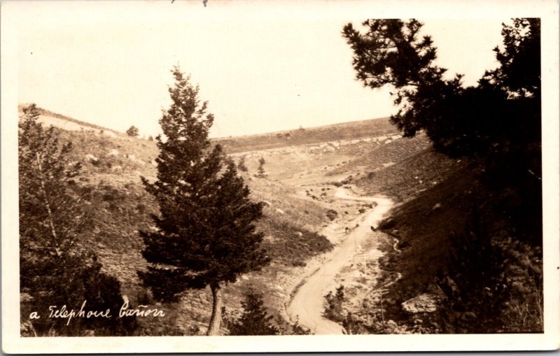 Real Photo Postcard a Telephone Canyon U.S. Highway 30 in Laramie, Wyoming