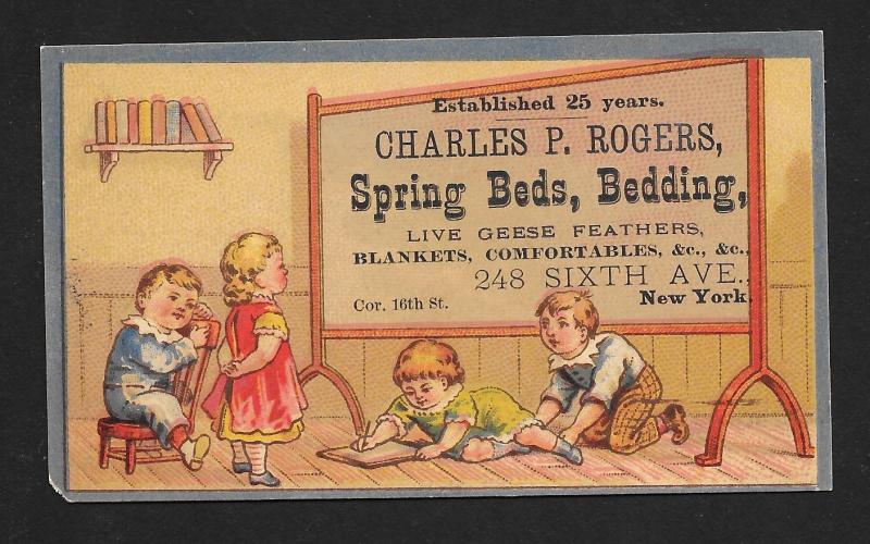 VICTORIAN TRADE CARD CP Rogers Spring Beds School Kids