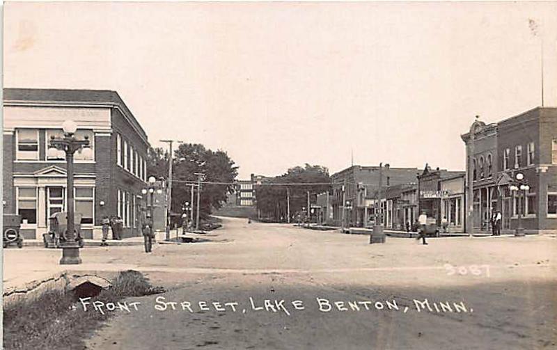 Benton MN Front Street View Store Front's Old Cars 1925 RPPC Postcard 