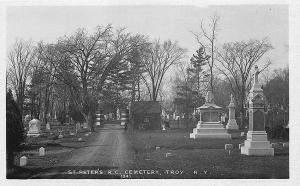 Troy NY St Peter's R. C. Cemetery Tomb Stones Real Photo Postcard