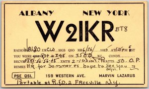 1935 QSL Radio Card Code W2IKR Albany New York Amateur Station Posted Postcard