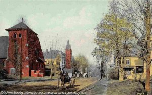 Main Street Universalist Catholic Churches Amesbury Massachusetts 1910c postcard