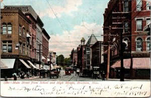 Vtg Brockton MA View of Main Street from School & High Street 1907 UDB Postcard