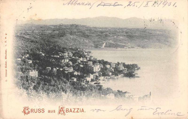 Abazzia Croatia Gruss aus birds eye view of area antique pc Z26138