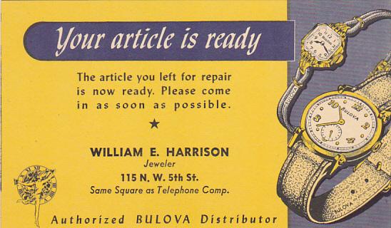 Advertising Bulova Watches William Harrison Jeweler