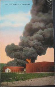 Oil Tank Struck by Lightning Postcard