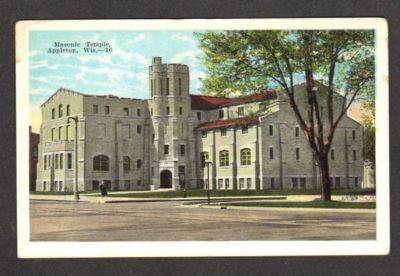 APPLETON WISCONSIN WI Masonic Temple Postcard OLD PC