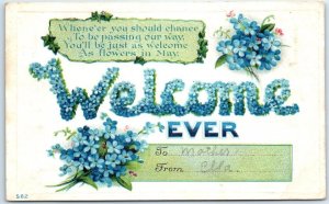 Postcard - Welcome Greeting Card with Poem and Flowers Embossed Art Print