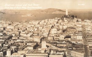 San Fransisco CA Alcatraz Island & Coit Tower Aerial View, Real Photo Postcard