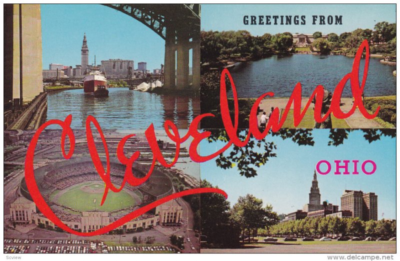 CLEVELAND, Ohio, 1940-1960's; 4-Views, Stadium, River