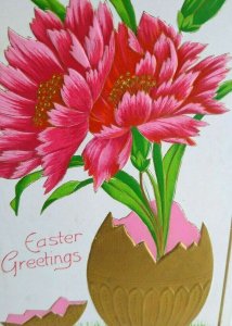 Easter Postcard Vintage Pink Flowers Cracked Egg Vase Germany Embossed Antique