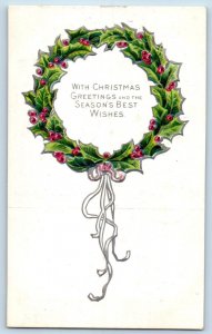 Christmas Postcard Holly Berries Wreath Nash Keene New Hampshire NH 1909 Antique