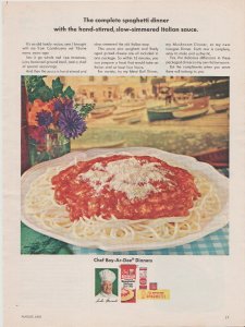 1965 Print Ad Chef Boy Ar Dee Complete Spaghetti Dinner,  Venice in Background