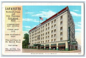 Rockford Illinois IL Postcard Lafayette Hotel Exterior Roadside 1935 Vintage