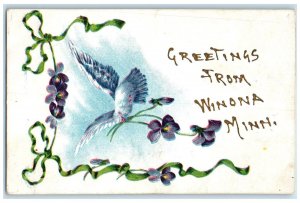 c1920's Greetings From Winona Birds & Flowers Minnesota Correspondence Postcard