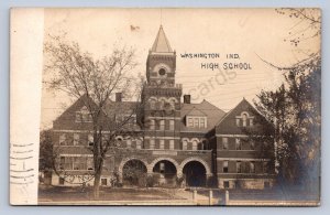 J89/ Washington Indiana RPPC Postcard c1910 High School Building 394