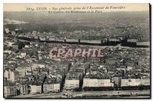 Postcard Old Lyon General view taken of the Elevator Fourviere Center Brottea...