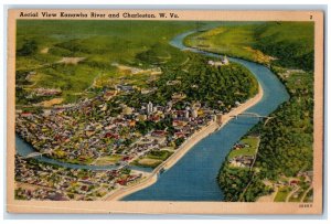 1948 Aerial View Kanawha River Bridge Exterior Charleston West Virginia Postcard