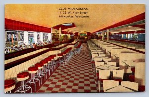 K1/ Milwaukee Wisconsin Postcard Linen Club Milwaukean Vliet St Interior 215