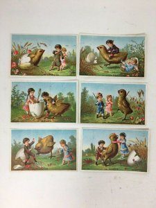 Victorian Trade Cards Aubry Paris Set of 6 Children Exaggerated Chick Easter