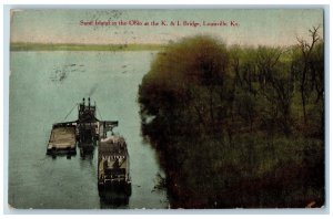 1910 Sand Island In Ohio At K I Bridge Barge Ship Louisville Kentucky Postcard