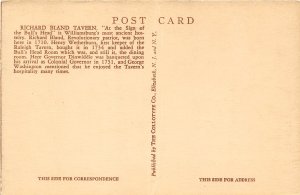 Williamsburg Virginia 1940s Postcard Richard Bland Tavern