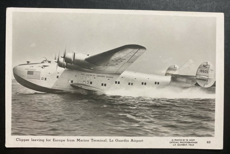 Mint Real Picture Postcard Pan American Clipper Leaving For Europe La Guardia 