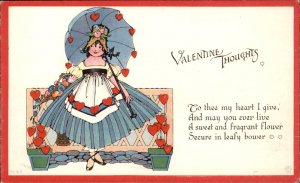Valentines Girl with Parasol Poem EBM Artist 2062 c1900-20s Vintage Postcard