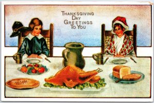 VINTAGE POSTCARD THANKSGIVING GREETINGS TO YOU TURKEY DINNER (REPRODUCTION)