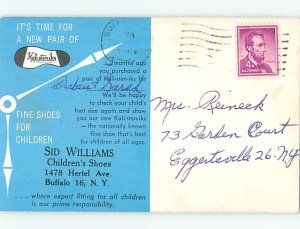 1965 postcard AD FOR SID WILLIAMS SHOE STORE ON HERTEL AVENUE Buffalo NY p1457