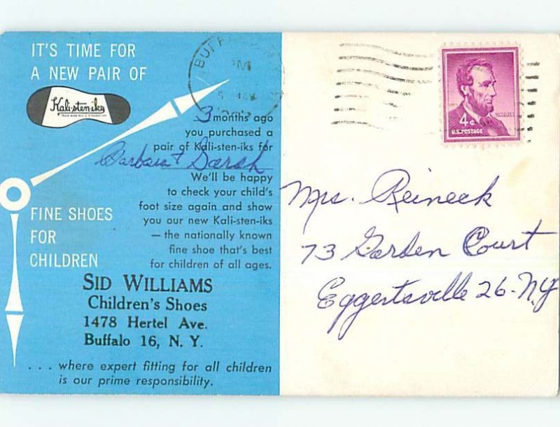 1965 postcard AD FOR SID WILLIAMS SHOE STORE ON HERTEL AVENUE Buffalo NY p1457