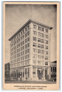 c1940 American State Savings Bank Building Lansing Michigan MI Vintage Postcard