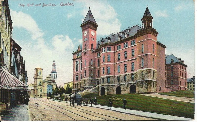 City Hall and Basilica, Quebec, Illustrated Post Card, non circulée (20.389)