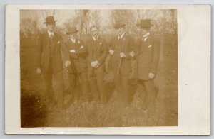 RPPC Five Dapper Men Top Hats Suits Walking Stickin Field Photo Postcard N28